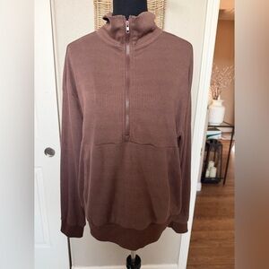 Women’s Brown Ribbed Half-Zip Pullover Track Top and pant set